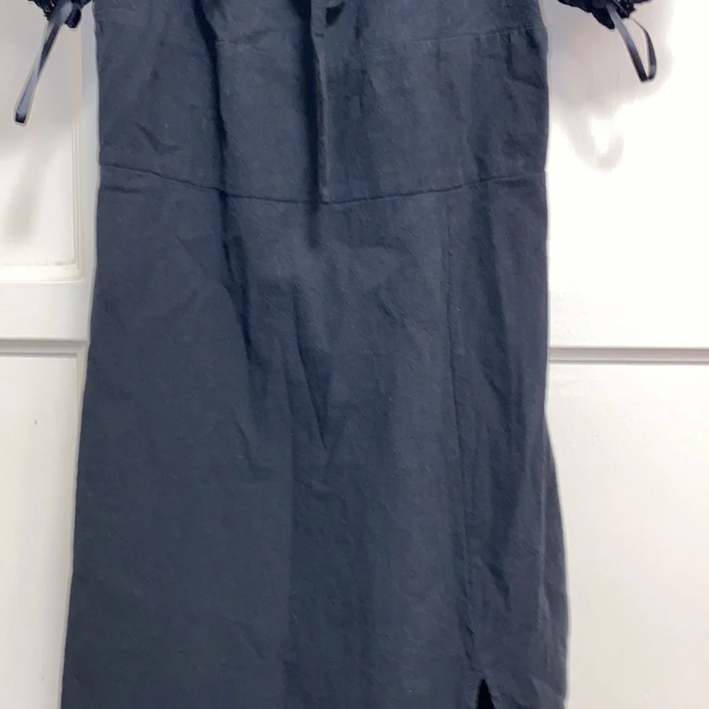 SHEIN Small Frenchy Puff Sleeve Knot Front Frill Trim Split Hem - Picture 8 of 11